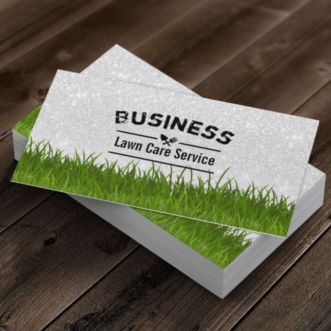 Lawn Care & Landscaping Service Silver Glitter Business Card (Creator Uploaded)