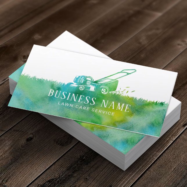 Lawn Care & Landscaping Service Watercolor Business Card (Creator Uploaded)