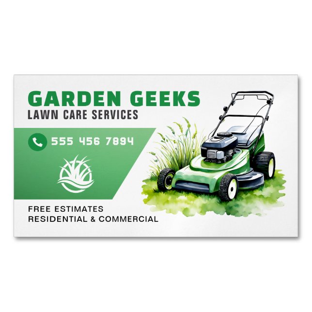 Lawn Care Landscaping Service Watercolor  Magnetic Business Card (Front)