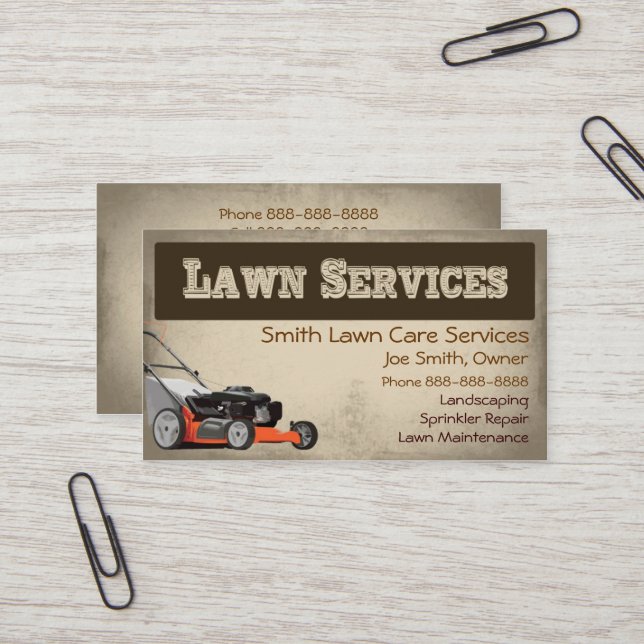 Lawn Care Landscaping Services Business Card (Front/Back In Situ)