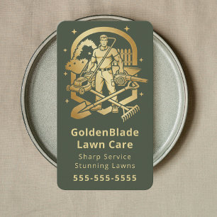 Lawn Care Landscaping Services Modern Forest Green Business Card