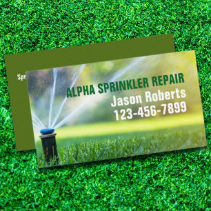 Lawn Care Landscaping Sprinkler Repair Irrigation Business Card