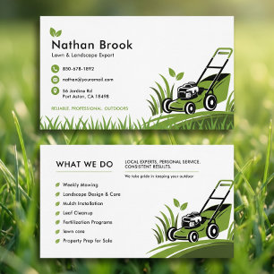 Lawn Care Modern Green Custom Mower Logo Business Card