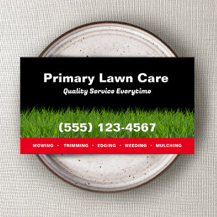 Lawn Care Mowing Landscaping Red Black Business Card