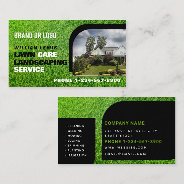 Lawn Care Photo Landscaping Mowing Business Logo Card (Front/Back)