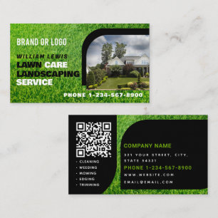 Lawn Care Photo Landscaping Mowing QR Code Business Card