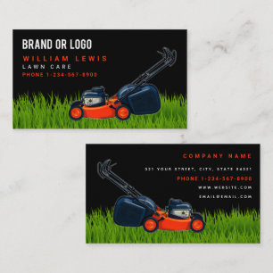 Lawn Care Red Lawnmower Landscaping Mowing Logo Business Card