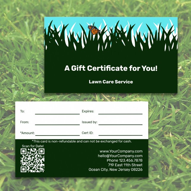 Lawn Care Service Company Gift Certificate (Lawn Care Service Company Gift Certificate, Green & White)