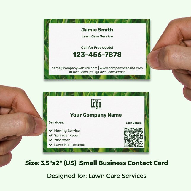 Lawn Care Service Green White Logo QR Code Business Card (Lawn Care Service Green White Logo QR Code Business Card; Size: 3.5x2 Inch)