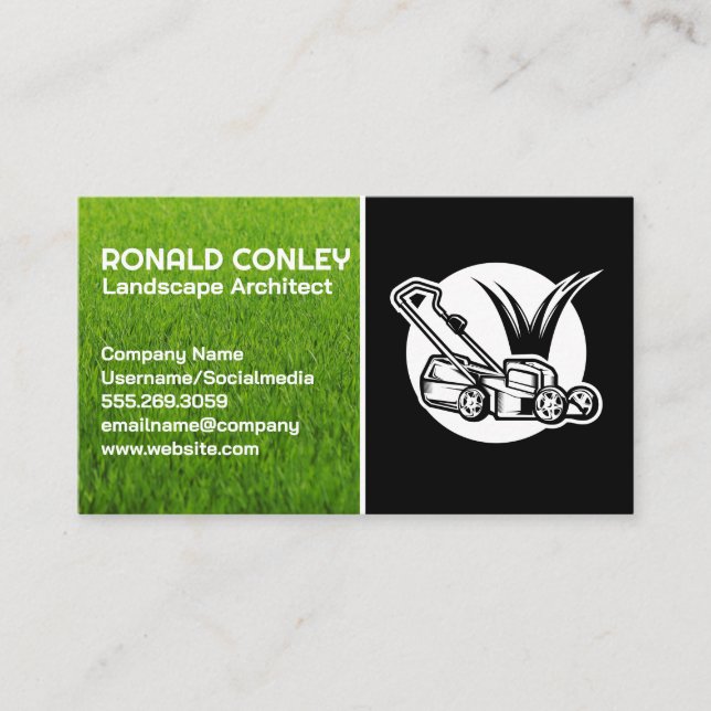 Lawn Care Service Logo | Landscaping | Lawn mower  Business Card (Front)