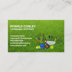 Lawn Care Service Logo Landscaping Tools Business Card