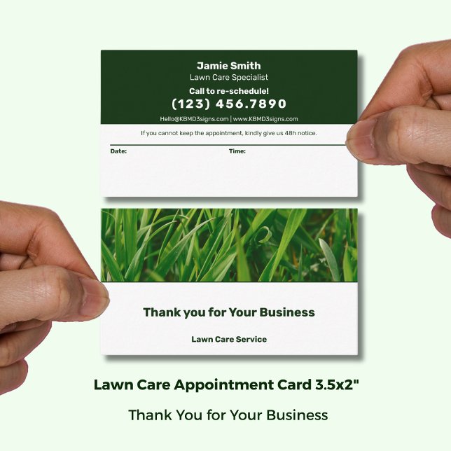 Lawn Care Service Modern Combo Thank You & Appointment Card (Lawn Care Service Modern Combo Thank You & Appointment Card; Size: 3.5x2 Inch (US), Green White)