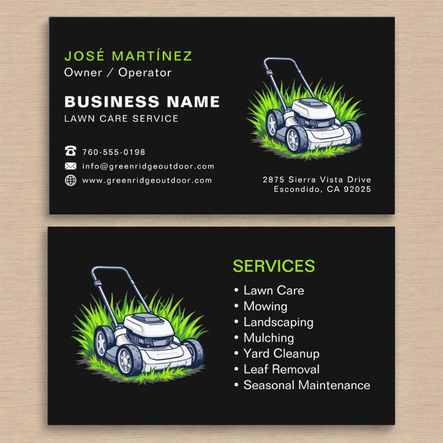 Lawn Care & Services Black Green Professional Business Card (Creator Uploaded)