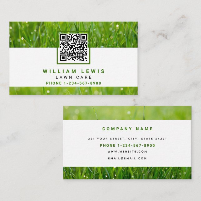 Lawn Care Simple Business QR Code Landscaping  Business Card (Front/Back)