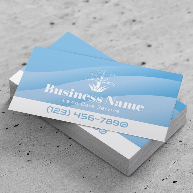 Lawn Care Sprinkler Logo Blue Landscaping  Business Card (Creator Uploaded)