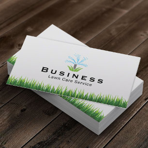 Lawn Care Sprinkler Logo Landscaping Service Plain Business Card