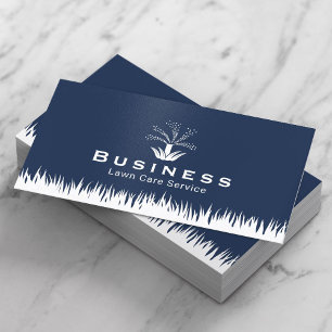 Lawn Care Sprinkler Logo Navy Blue Landscaping Business Card