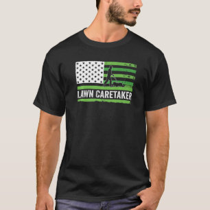 Lawn Care Taker Us Flag Lawn Mower   T-Shirt