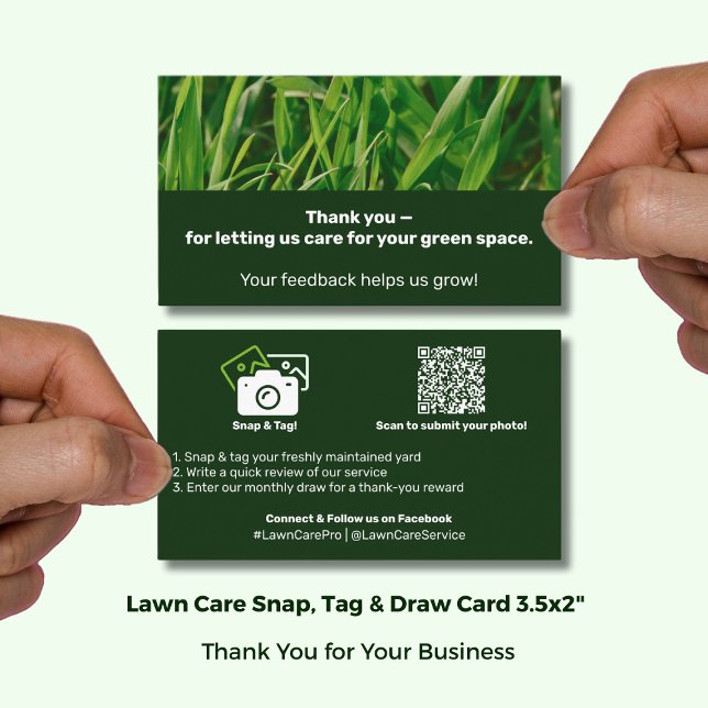 Lawn Care Thank You Testimonial & Photo  Referral Card (Lawn Care Thank You Testimonial & Photo Referral Card; size 3.5x2 Inch, Landscape Format)