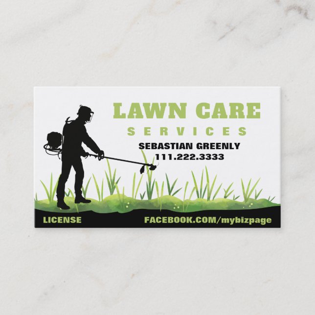 *~* Lawn Care Weed Whacking Mow Grass Modern Business Card (Front)