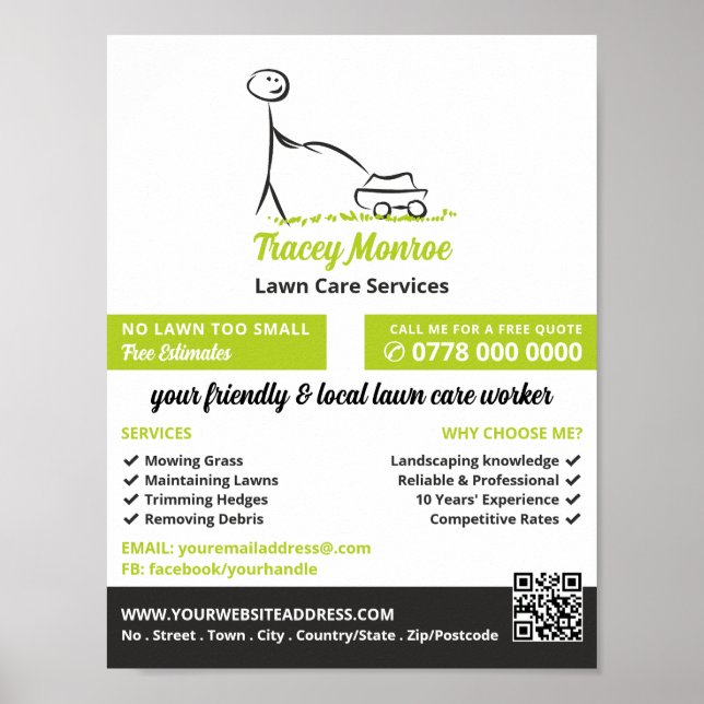 Lawn Care Worker, Lawn Care Services Poster (Front)