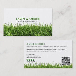 Lawn/Garden Service Green Grass QR Code & Socials Business Card