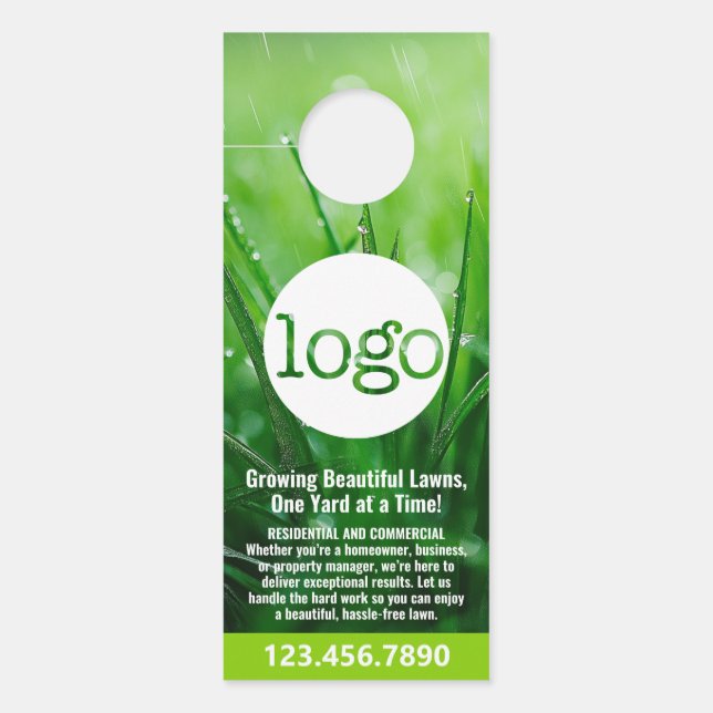 Lawn Maintenance Mowing, Irrigation, Aeration Logo Door Hanger (Front)