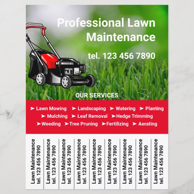 Lawn Maintenance Promotion Flyer Tear Off Strips (Front)