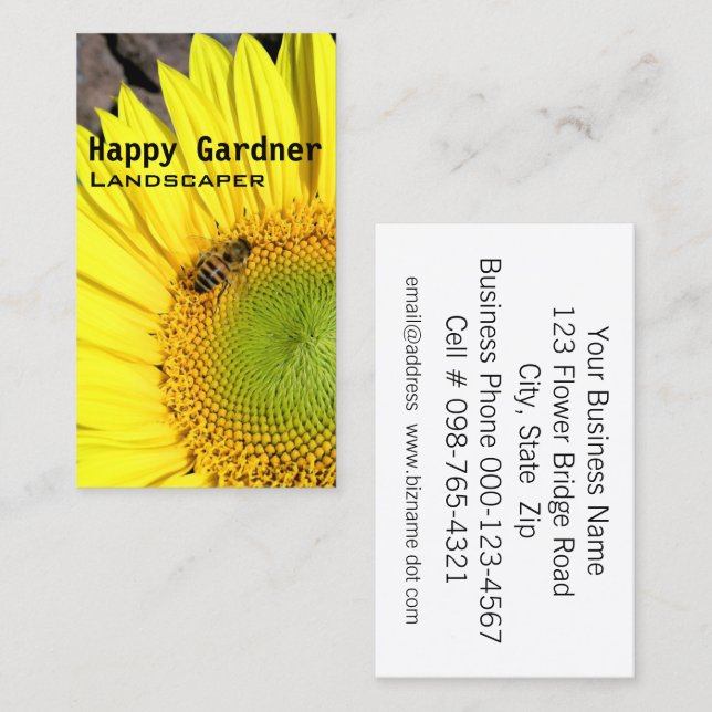 Lawn Maintenance Sunflower and Bee Photo Business Card (Front/Back)