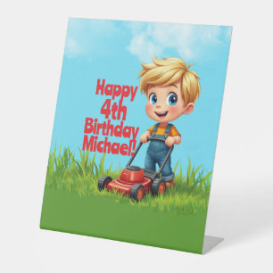 Lawn Mower Birthday Pedestal Sign