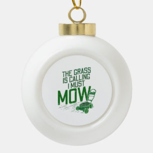 Lawn Mower Ceramic Ball Christmas Ornament