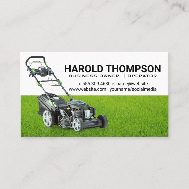 Lawn Mower Cutting Grass | Landscaping Business Card (Front)