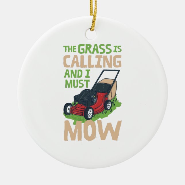 Lawn Mower Lawn Care Ceramic Tree Decoration (Front)