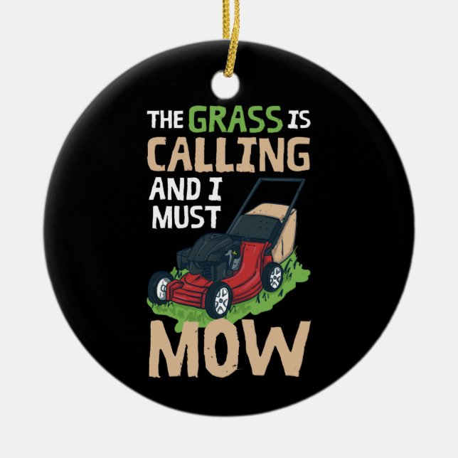 Lawn Mower Lawn Care Ceramic Tree Decoration (Front)