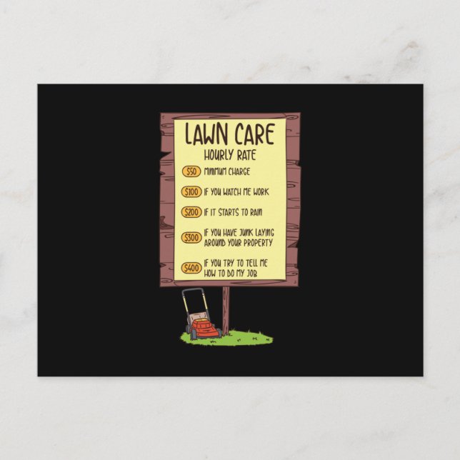 Lawn Mower - Lawn Care Hourly Rate Postcard (Front)