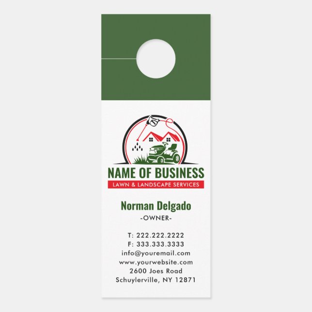 Lawn Mower Red Green Landscaping Services Door Hanger (Front)