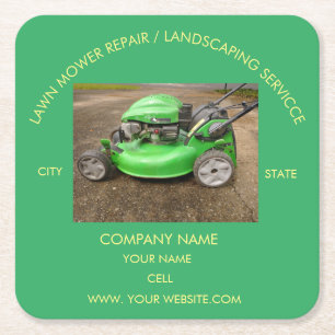 Lawn mower repair / landscaping square paper coaster