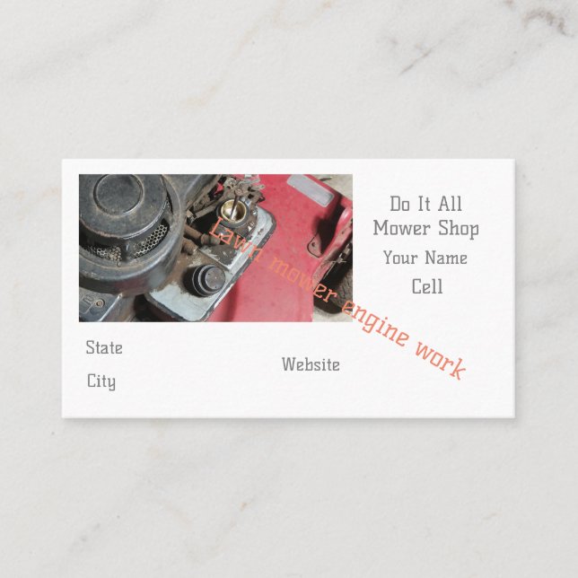 Lawn mower repair shop business card (Front)