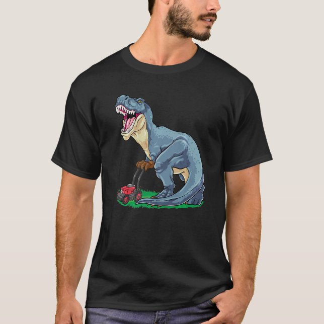 Lawn Mower Rex  Mowing Dinosaur Gardener Tractor T-Shirt (Front)