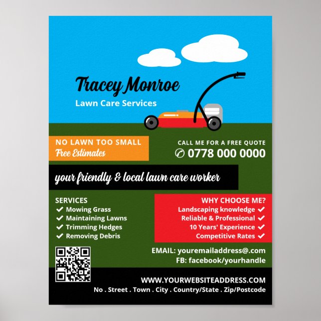 Lawn-Mower Scene, Lawn Care Services Poster (Front)