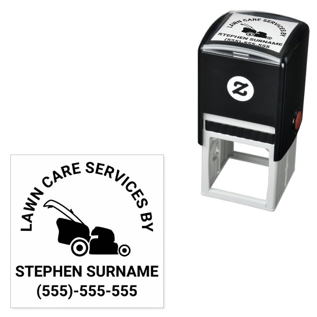 Lawn Mower Silhouette Landscaper Business Self-inking Stamp (In Situ)