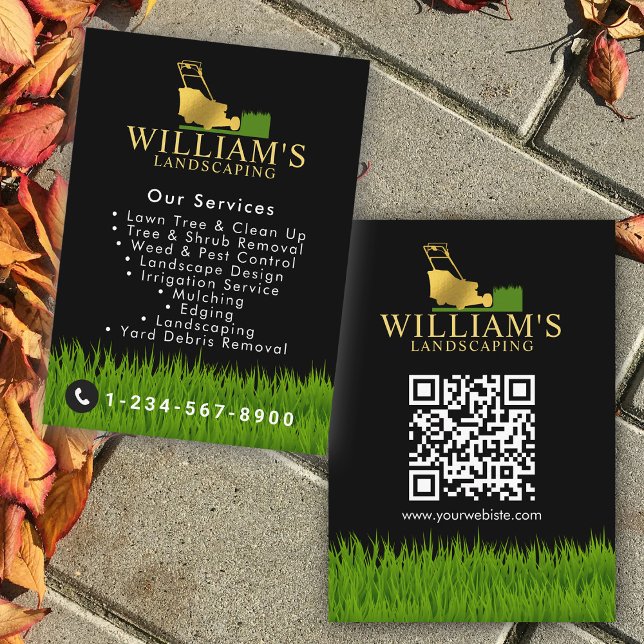 Lawn Mowing Cutting Services, Lawn Care Gold Logo Business Card (Lawn Mowing Cutting Services, Lawn Care Gold Logo Business Card)