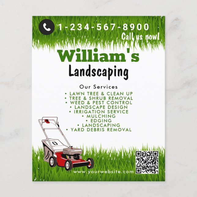 Lawn Mowing Cutting Services, Lawn Care QR Code Flyer (Front)