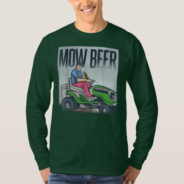 Lawn Mowing Dad Mow Beer Funny Grass Machine  T-Shirt (Front)
