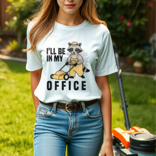 Lawn mowing funny racoon T-Shirt