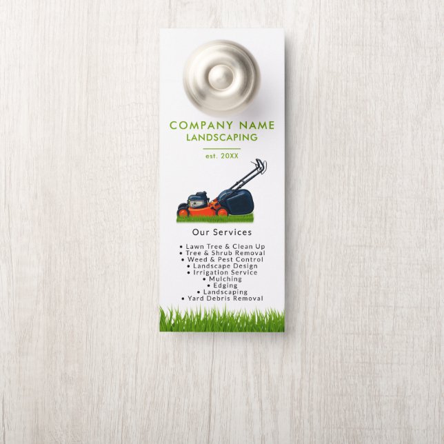 Lawn Mowing Landscaping Garden Lawn Care White Door Hanger (On Knob)