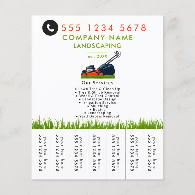 Lawn Mowing Landscaping Garden Tear Off Strips Flyer (Front)