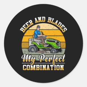 Lawn Mowing Lawn Mower Gardener Gardening Beer Dri Classic Round Sticker
