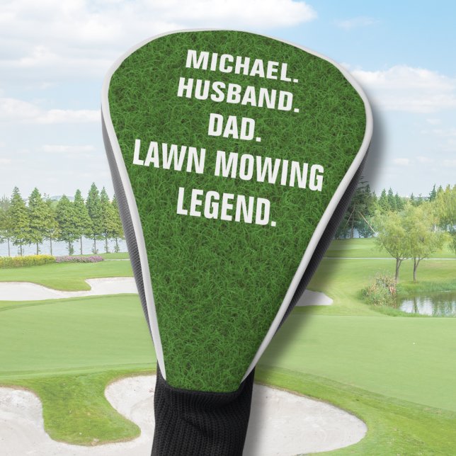 Lawn Mowing Legend Funny Personalized Golf Head Cover (Add name to personalize, all text is editable)