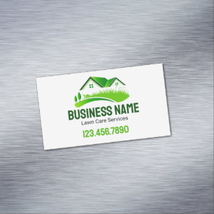 Lawn Mowing Service Green White Magnetic Business Card